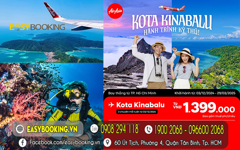 Khai trương đường bay Sài Gòn đi Kota Kinabalu - Malaysia ưu đãi từ 1tr399 từ Tháng 9-2024